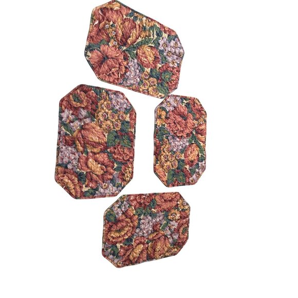 4 VTG Floral Octagon Quilted Placemats Farmhouse Cottage Country Table Top Decor - Picture 13 of 13